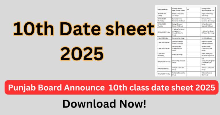 Matric date sheet 2025